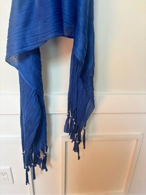 Blue Lightweight Fringe Scarf with silver accents